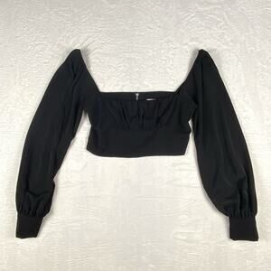 Capulet Womens M Black Baddie Crop Top Shirt Balloon Puffed Sleeves Glam Rave